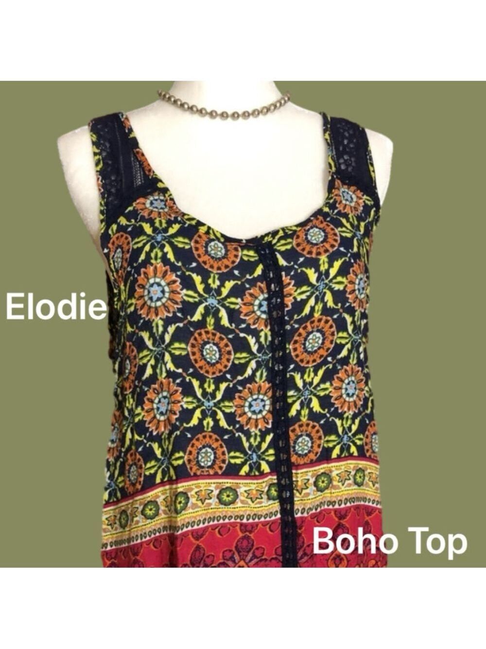 Boho Lacey Summer (M) Top Red, blues & yellow - Picture 2 of 6